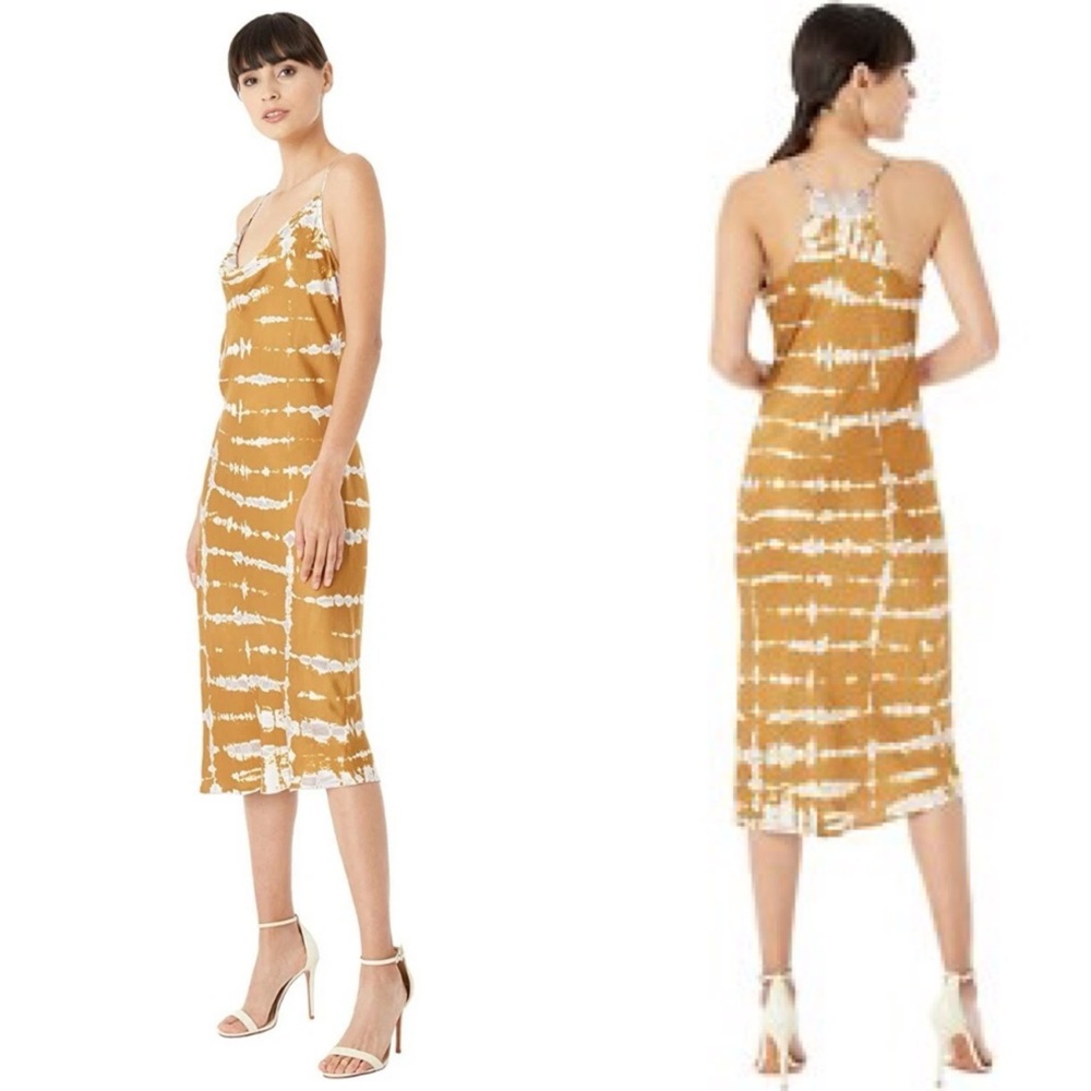 Young Broke & Fabulous Satin Slip Dress Gown Tie Dye‎ Brown Neutral Chic Medium